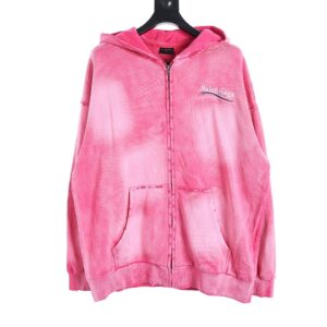 Balenciaga BLCG23ss Heavy Industry Wash Tie-Dye Fried Snowflake Cola Embroidery Cardigan Long Sleeve Hooded Sweatshirt High Version BS Balenciaga Popular Heavy Industry Tie-Dye Fried Flower Wash Pick Break Process, Cardigan Zipper Sweatshirt. 420g double yarn 100% sweatshirt fabric. Unisex. Loose version. Color: Lake green. Pink. Celadon. Fried flower black. Purple Size: xs.s.m.