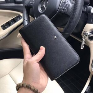 Montblanc MONTBLANC Small Zipper Wallet Black YKk Slider Top Imported First Layer Saffiano Leather Model: 16357 Size: 19-10-2cm with gift box