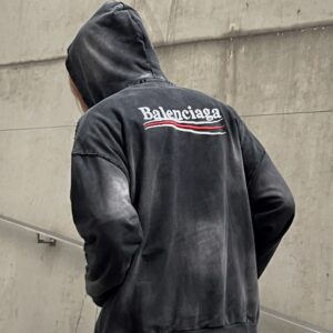 Balenciaga BLCG23ss Heavy Industries Wash Tie-Dye Fried Snowflake Cola Embroidered Cardigan Long Sleeve Hooded Sweatshirt, Upper Body Picture Collection