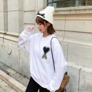 AMI Big Heart Lettered Embroidered Crewneck Sweatshirt Upper Body Picture Collection