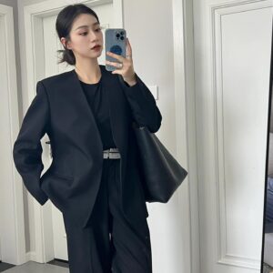 MaisonMargiela 24Fw wool-blend collarless blazer Upper body effect#