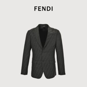 Fendi FD Full Print FF Blazer Custom Dyeing FF Jacquard Brilliant Streamer Brocade, Mercerized Jacquard Technology Gives the Surface a Silk-like Luster, Structured and Shapely, Full Linen Lining Process Requires extremely skilled manual skills to make the basic garment embryo and then splicing, it is necessary to accurately locate the double F, the cost is extremely high, the daily output is very low (exclusively for the export assembly line suit factory first-line brand quality), mercerizing process, jacquard technology, infrared positioning cutting machine, custom accessories accessories, loose fit Size: 46 48 50 52